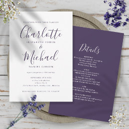 All In One Simple Elegant Purple Script Wedding Invitation