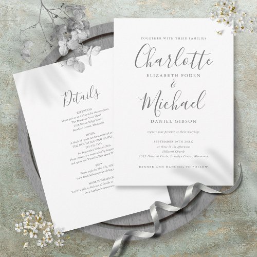All In One Simple Elegant Script Wedding  Invitation