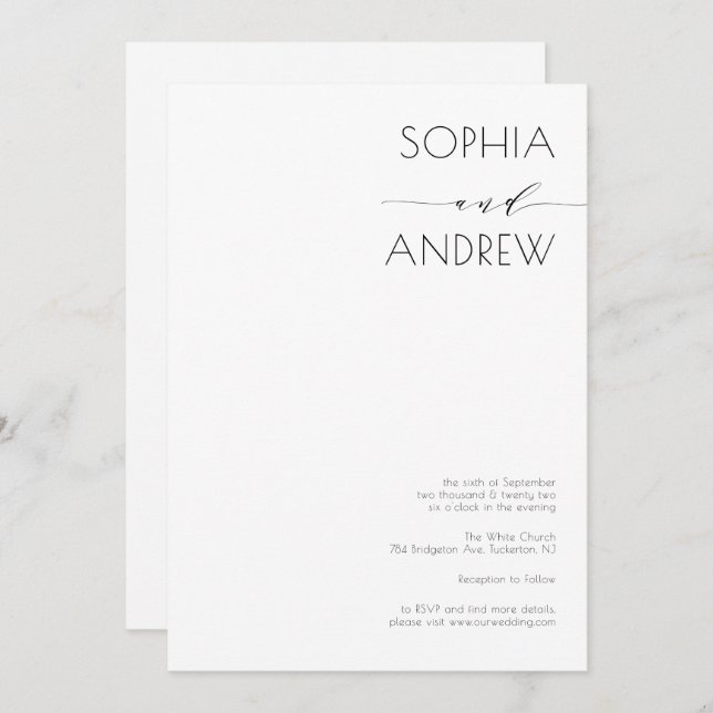 All in One Simple Modern Calligraphy Wedding Invitation (Front/Back)