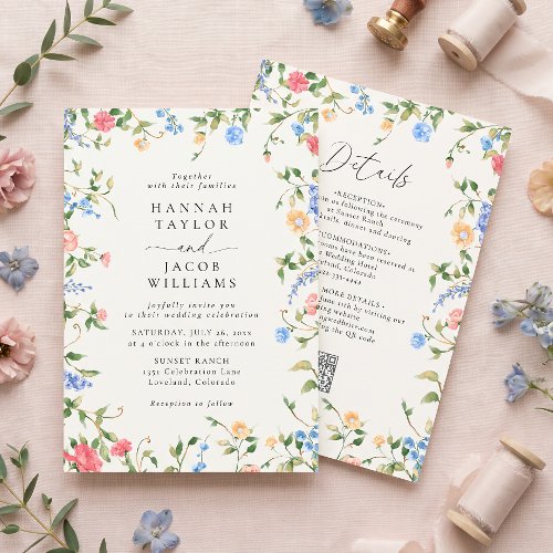 All in One Soft Pastel Vintage Wildflower Wedding Invitation