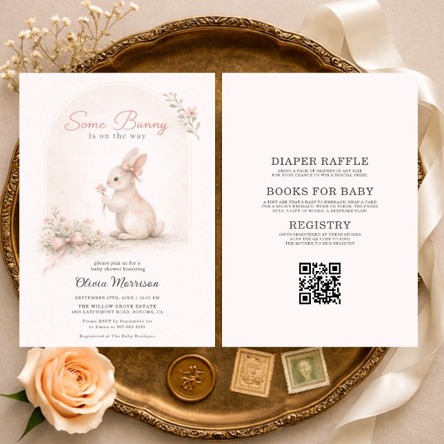 All in One Some Bunny Pink Bow Baby Shower Invitation (Creator Uploaded)
