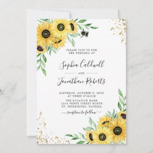 All in One Sunflowers Bumble Bee Greenery Wedding Invitation