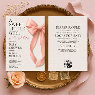 All in One Sweet Little Girl Bow Baby Shower Invitation