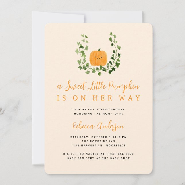 All in One Sweet Little Pumpkin Baby Shower Invitation (Front)