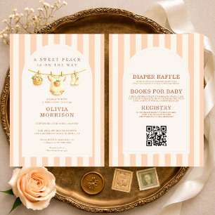 All in One Sweet Peach Stripes Baby Shower Invitation