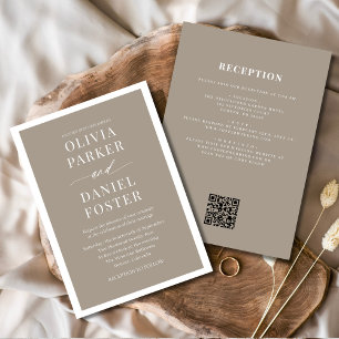 All in One Taupe Boho QR Code Wedding Invitation