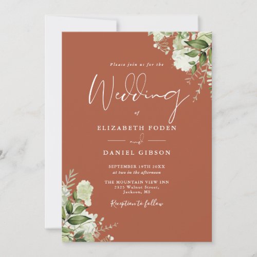 All In One Terracotta Greenery Floral Wedding Invitation