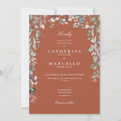 All In One Terracotta Wildflowers Floral Wedding Invitation