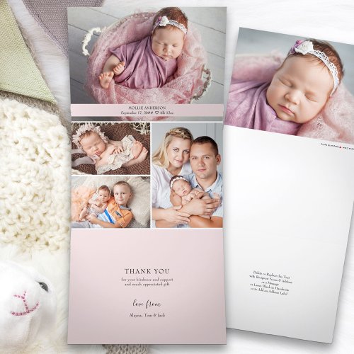 All in One Thank You and Birth 5 Girl Baby Photo Tri_Fold Announcement
