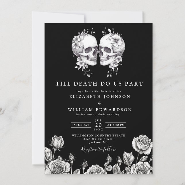 All In One Till Death Gothic Skull QR Code Wedding Invitation (Front)