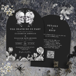 All In One Till Death Gothic Skull QR Code Wedding Invitation