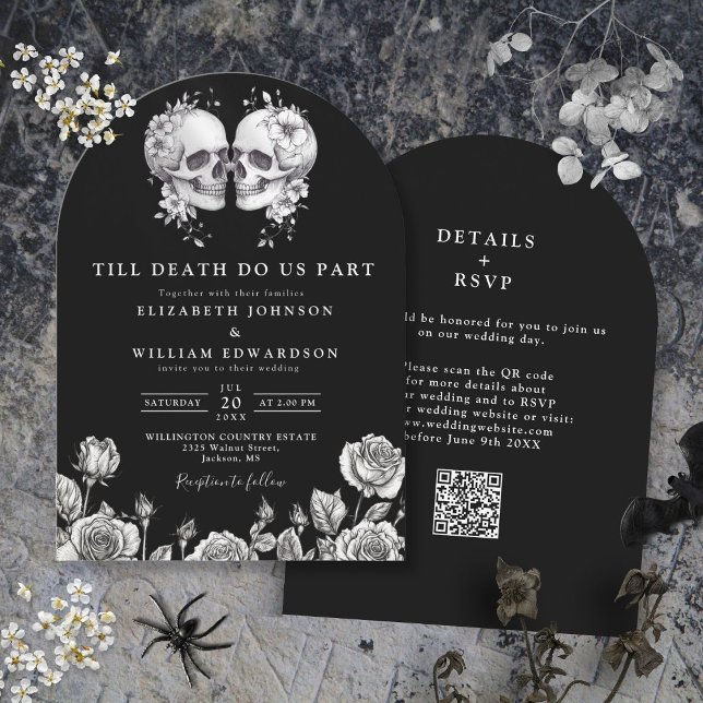 All In One Till Death Gothic Skull QR Code Wedding Invitation (All In One Till Death Gothic Skull QR Code Wedding Invitation)