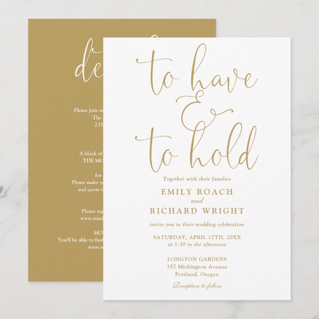 All In One To Have And To Hold Gold Wedding Invitation (Front/Back)
