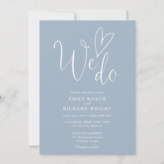 All In One To We Do Heart Dusty Blue Wedding Invitation (Front)