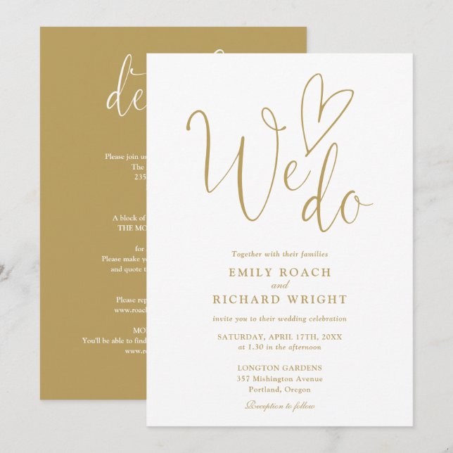All In One To We Do Heart Gold Wedding Invitation (Front/Back)