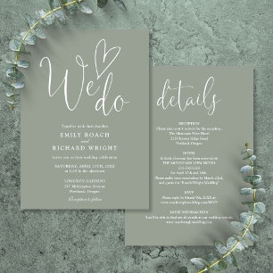 All In One To We Do Heart Sage Green Wedding Invitation
