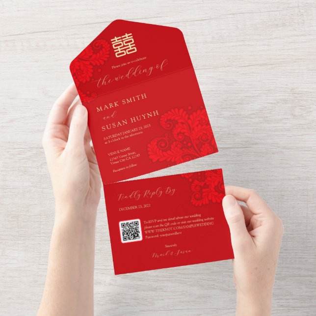 All in One Traditional Chinese Wedding Invite (Tearaway)