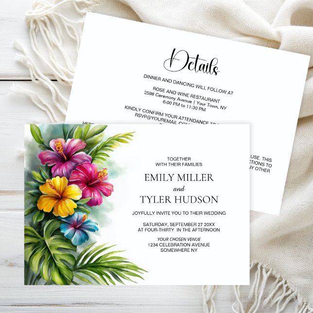 All in One Tropical Flowers Greenery Wedding Invitation (Creator Uploaded)