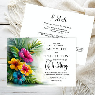 All in One Tropical Hibiscus Wedding Invitation