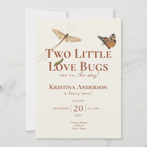 All in One Twins Love Bugs Baby Shower Invitation