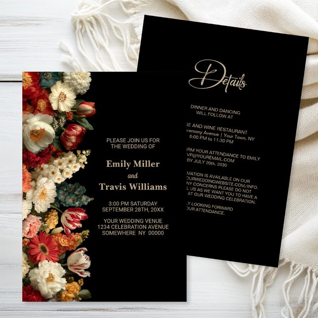 All in One Vibrant Moody Floral Black Wedding Invitation (Creator Uploaded)