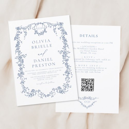 All In One Victorian French QR Code Wedding Invitation