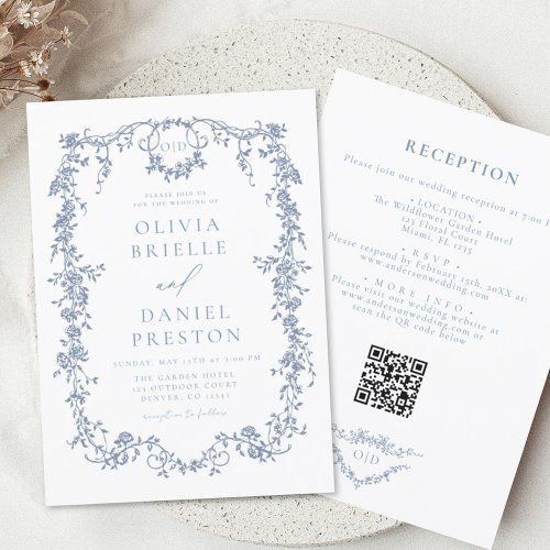 All In One Victorian French QR Code Wedding Invitation