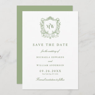 All In One Vintage Crest Monogram QR Code Wedding Save The Date