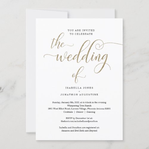 All in One w_ RSVP  Registry Gold Glitter Wedding Invitation