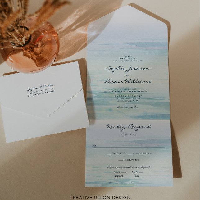 All in One Watercolor Beach Wedding Invite (Creator Uploaded)