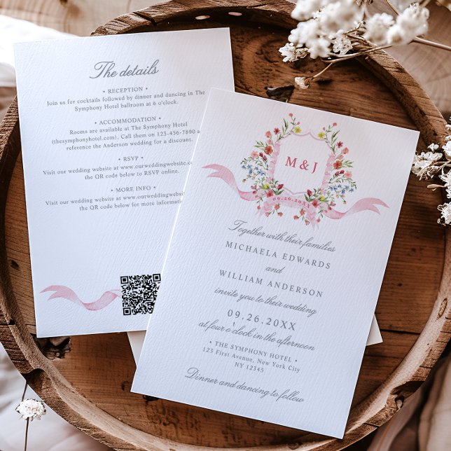 All In One Watercolor Regency Crest QR Wedding Invitation (Creator Uploaded)