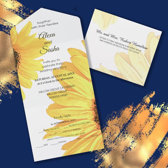 All in One Watercolor Sunflowers Wedding Invite (Creator Uploaded)
