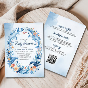 All in One Watercolor Under-the-Sea Baby Shower Invitation