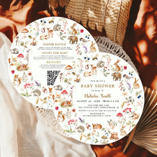 All in One Watercolor Woodland Animals Baby Shower Invitation