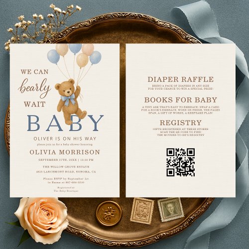 We Can Bearly Wait Neutral Woodland baby shower invitation