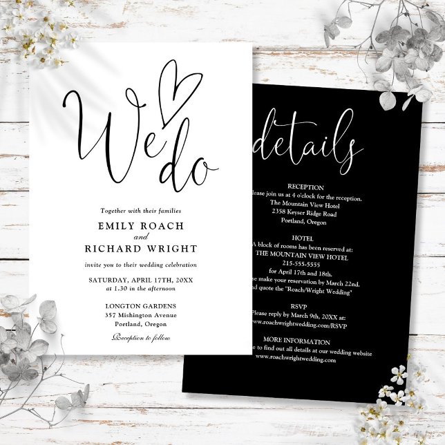 All In One We Do Heart Black And White Wedding Invitation (All In One To We Do Heart Black And White Wedding Invitation)