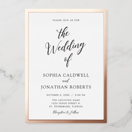 All in One Wedding Black Calligraphy Rose Gold  Foil Invitation