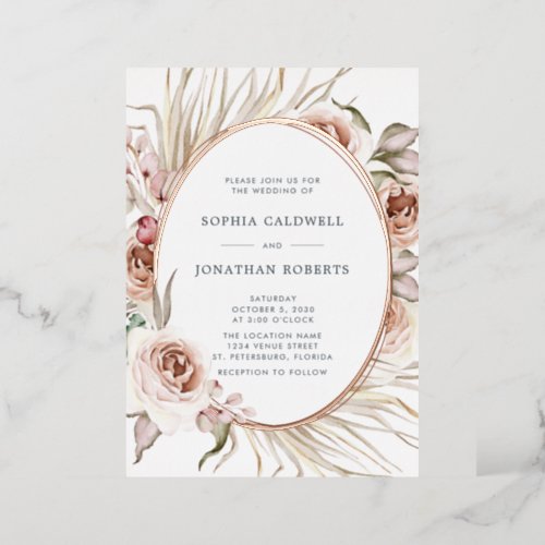 All in One Wedding Boho Floral Real Rose Gold Foil Invitation