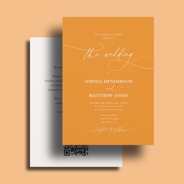 All In One Wedding Bold Elegant Script Orange Invitation (Creator Uploaded)