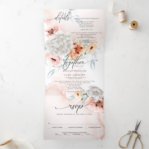 All in One Wedding  Coral Flowers  Tri_Fold Invitation
