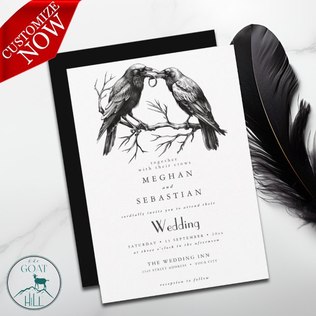 ALL in ONE Wedding Crows in Love Invitation (easy to customize)