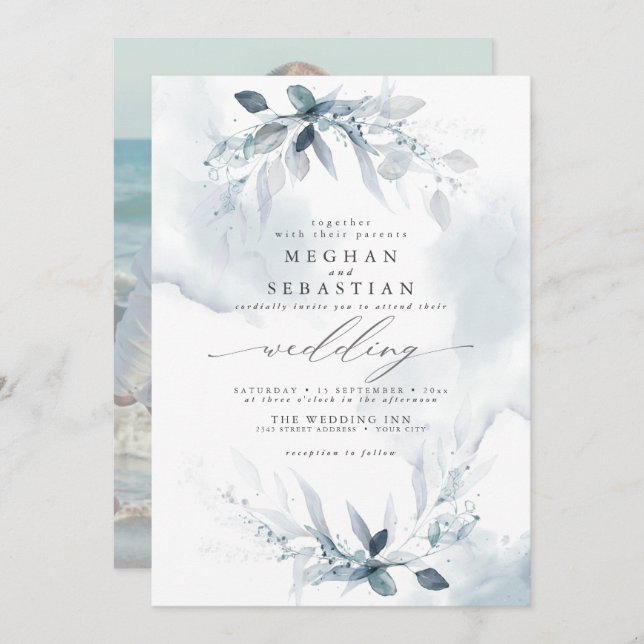 ALL in ONE Wedding custom Dusty Blue  Invitation (Front/Back)