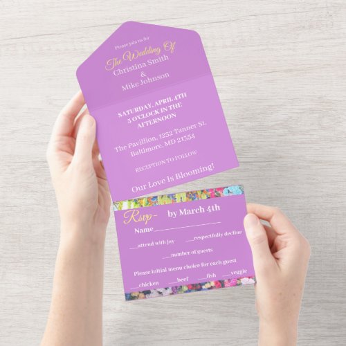 All in One Wedding _ Floral Purple Blooming Love All In One Invitation