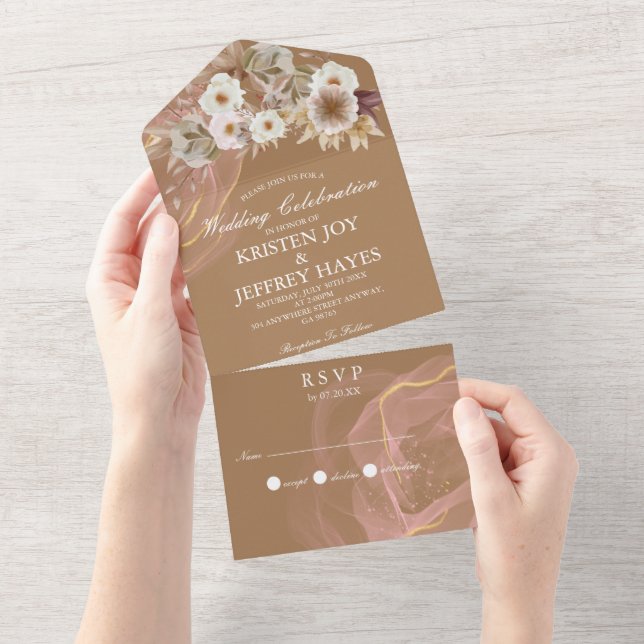 All in One Wedding Floral Rustic Invitation (Tearaway)