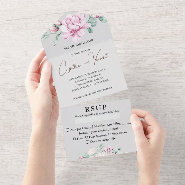 All in one wedding invitation for adults no kids (Tearaway)