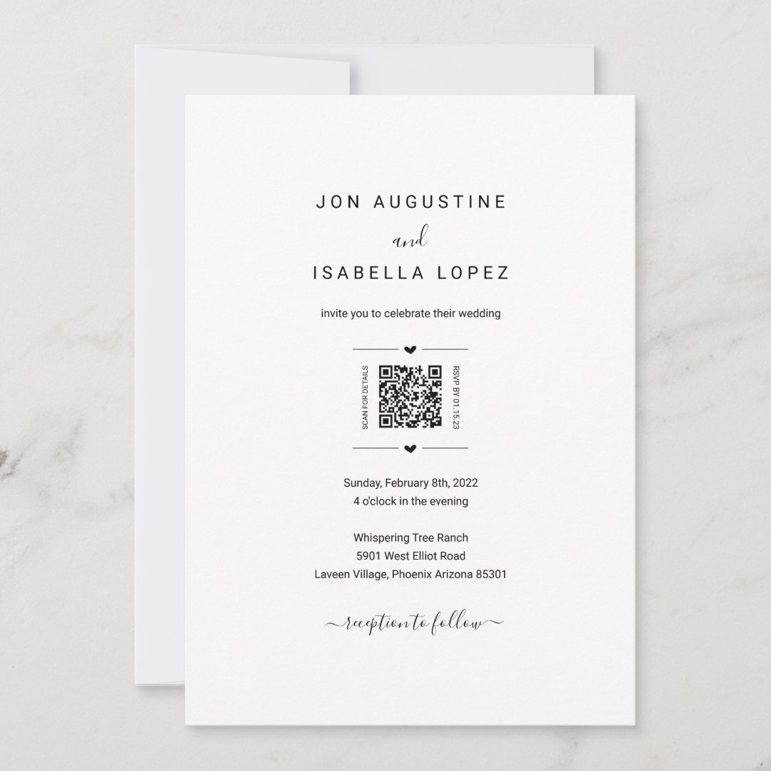 All in One Wedding Invitation QR Code RSVP Details | Zazzle