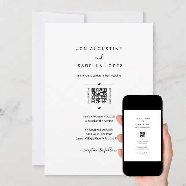 All in One Wedding Invitation QR Code RSVP Details | Zazzle image.