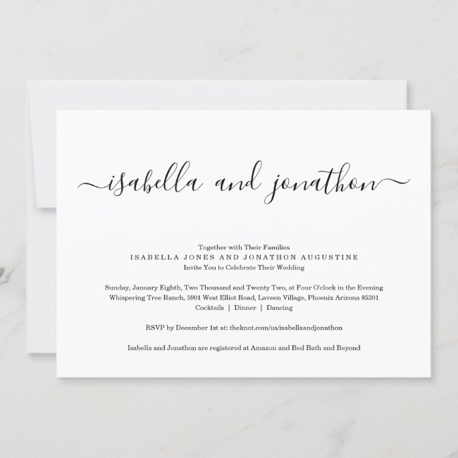 All in One Wedding Invitation with RSVP & Registry