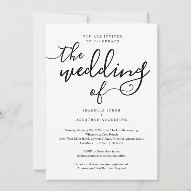 All in One Wedding Invitation with RSVP & Registry