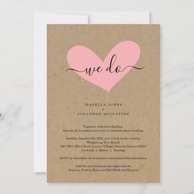 All in One Wedding Invitation with RSVP & Registry (Front)